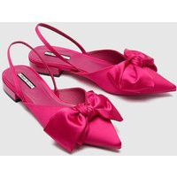 Bow Detail Pointed Toe Slingback Flats - Red / 38 | Urban Revivo