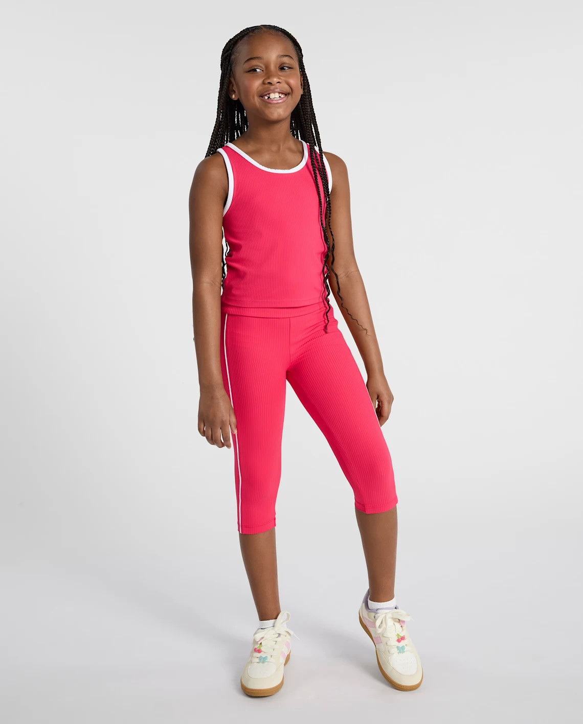 Girls Contrast Ribbed Capri Leggings - pink | The Children's Place