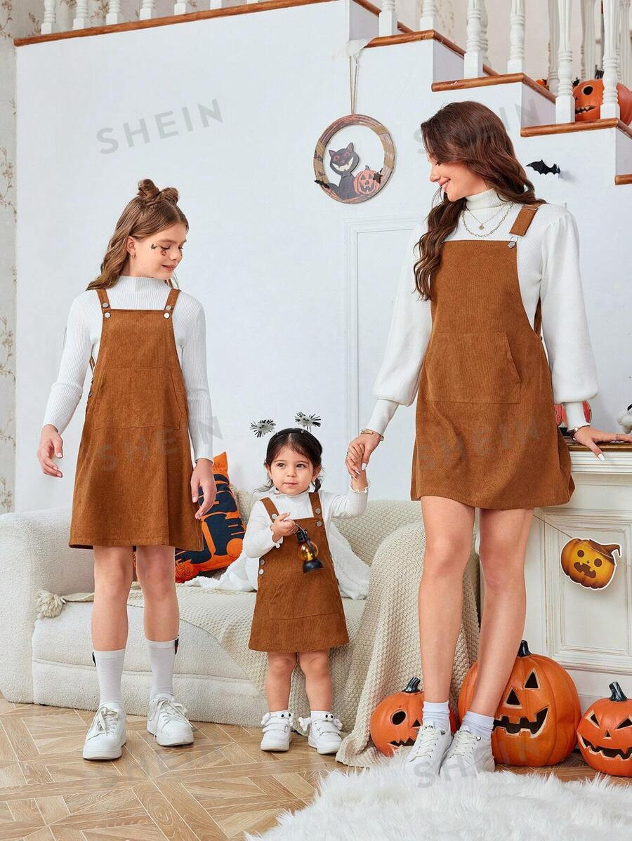 SHEIN Essnce Women's Solid Color Wide Strap Button Pocket Simple Casual Mini Dress Casual Solid C... | SHEIN