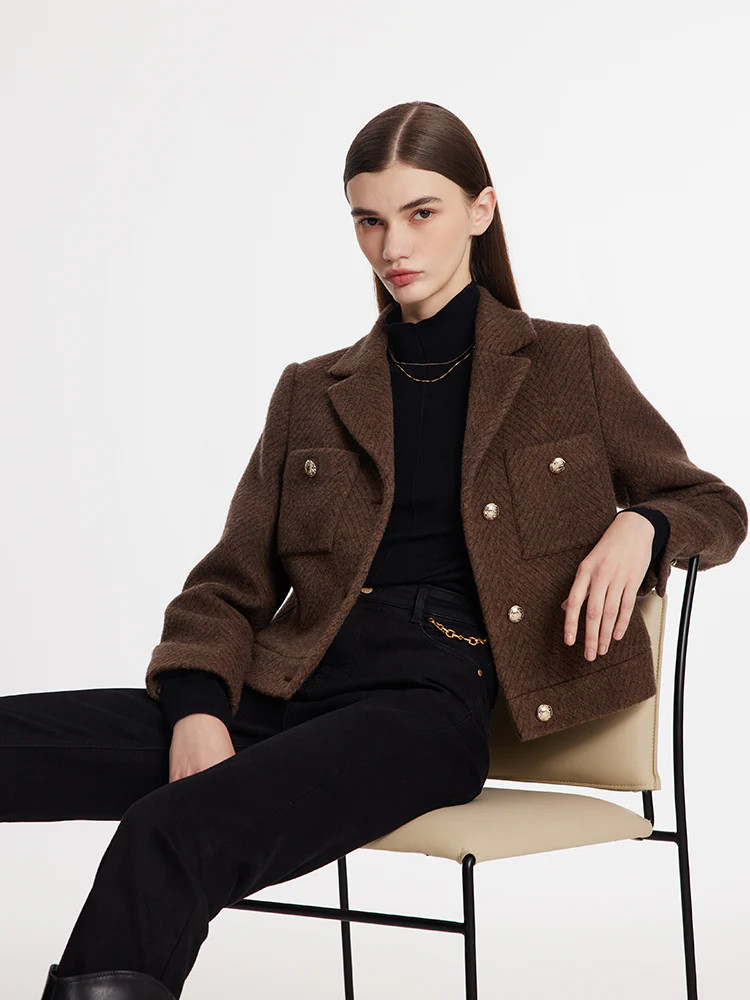 Single-Breasted Notched Lapel Women Crop Jacket | GOELIA