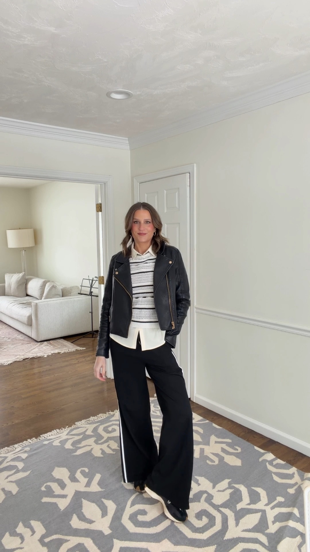 Evereve Track pants on repeat. Today I’m elevating them with a button down and sweater vest. I then layered in the faux leather for a cool vibe and extra warmth. 

#LTKOver40 #LTKootd