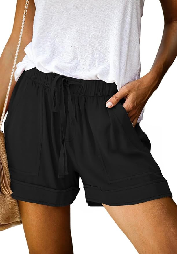 ONLYSHE Womens Casual Drawstring Shorts Summer Elastic Waist Shorts Pocketed Pants | Amazon (US)