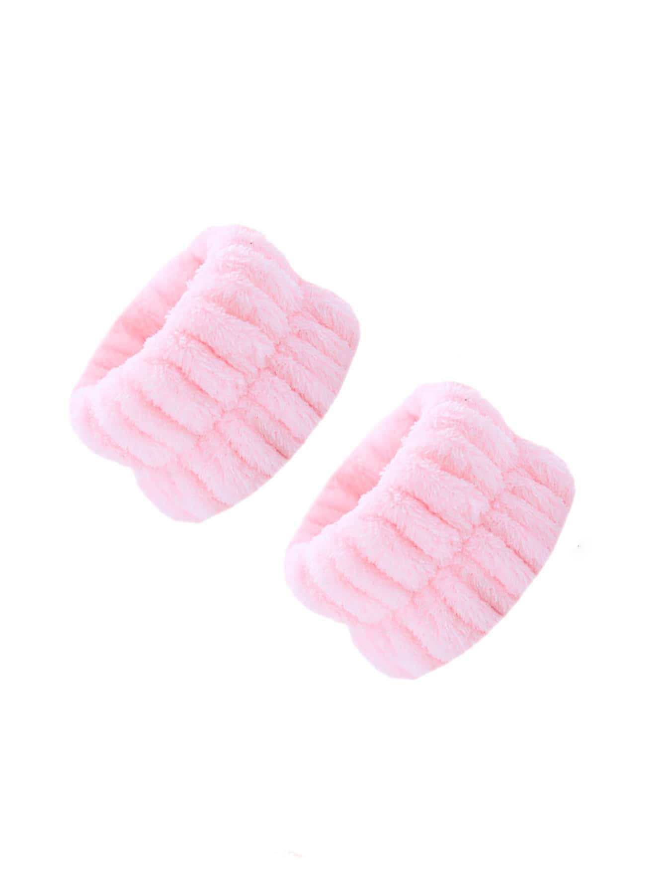 1pair Solid Fuzzy Bath Wrist Band, Polyester Elastic Wristlet For Face Washing | SHEIN