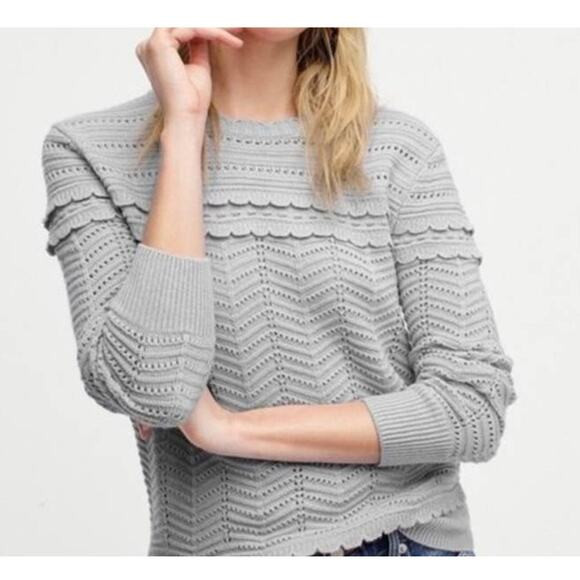 J Crew Gray Scallop Pointelle Knit Sweater Size S Wool blend | Poshmark