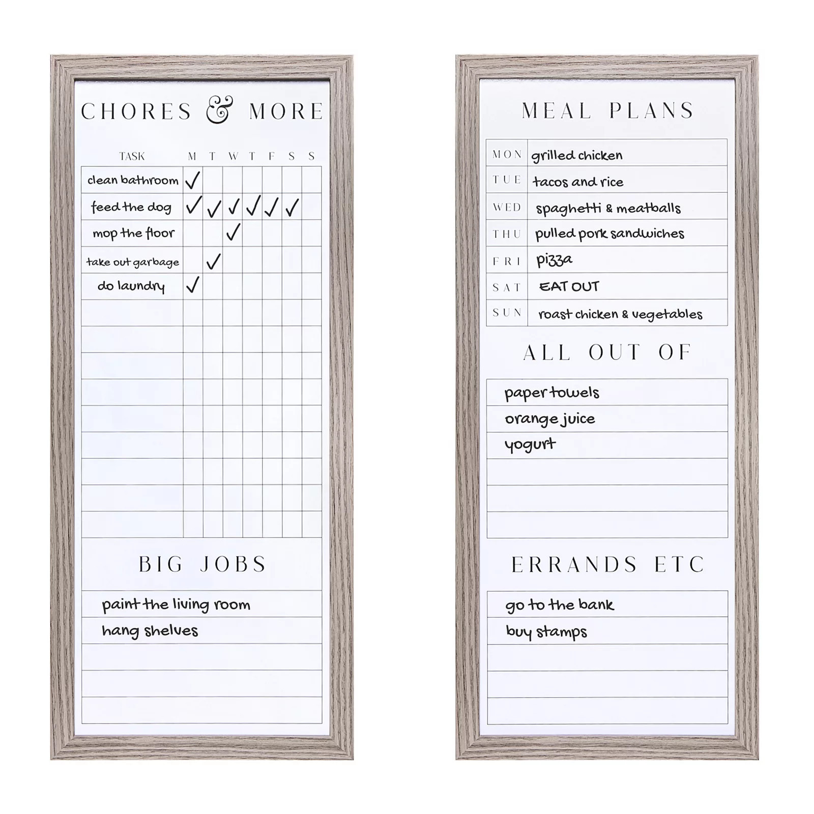 Sheffield Home Set of 2 Family Planner Dry Erase Boards with Chore Chart & Meal Planner, Natural | Kohl's