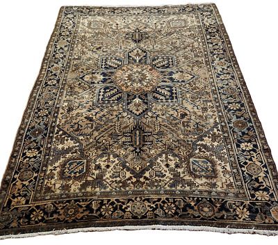 Antique-Washed Heriz Vintage Handmade rug, Navy Brown Beige - 6'11" x 9'9"  | eBay | eBay US