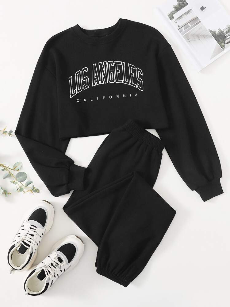 SHEIN Letter Graphic Pullover & Sweatpants Set | SHEIN
