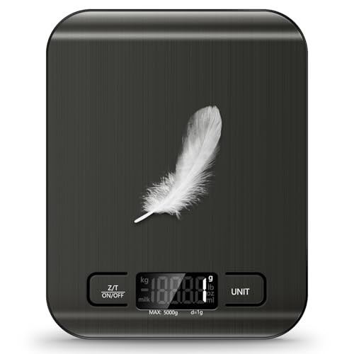 Food Scale, 11lb Kitchen Scale with 6 Units Tare Function & LCD Display, 0.05oz/1g Stainless Steel Digital Food Scale Grams and Ounces for Baking, Cooking, Dieting and Meal Prep (Black) | Amazon (US)