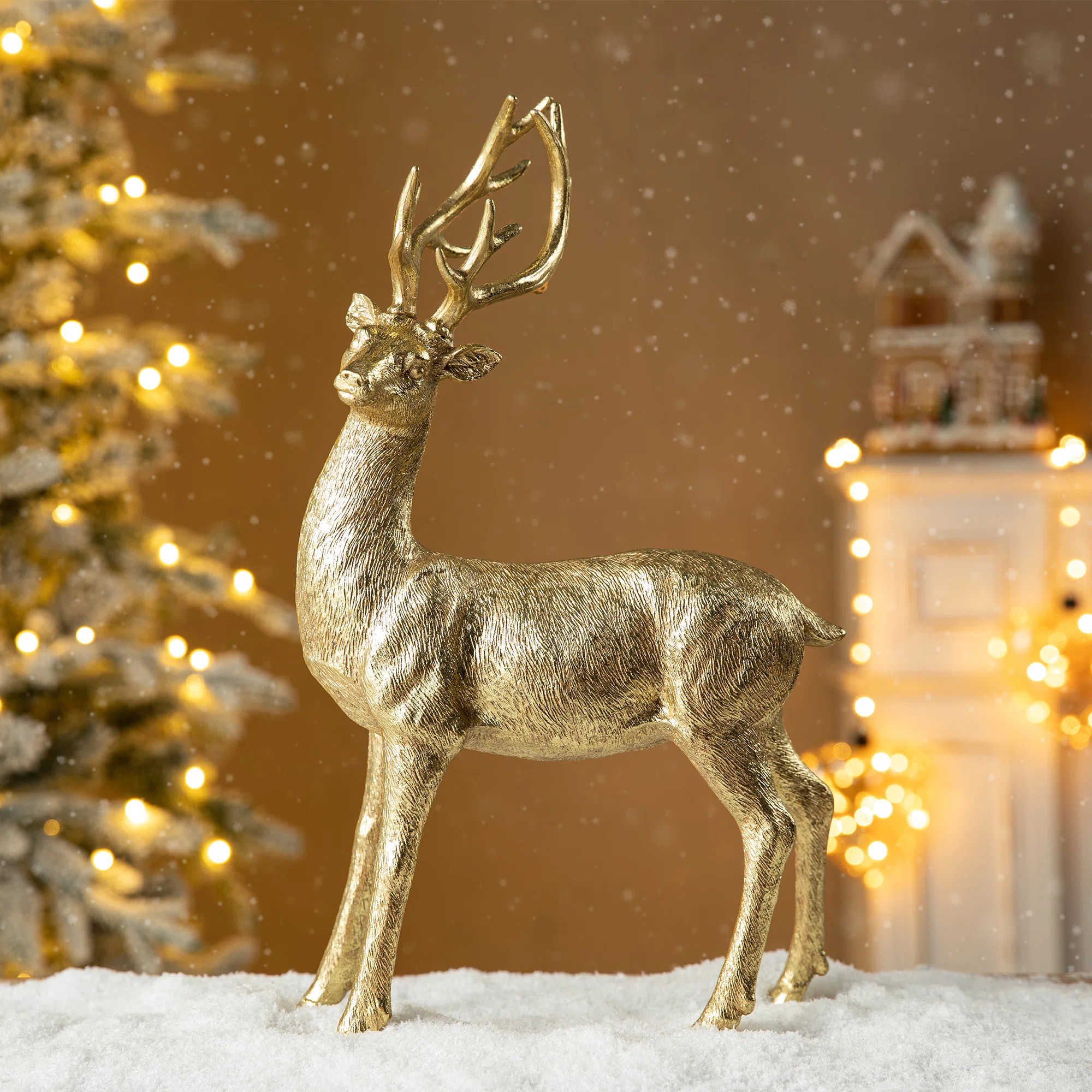 16.25" H Resin Christmas Standing Reindeer Figurine Table Decor | Wayfair North America