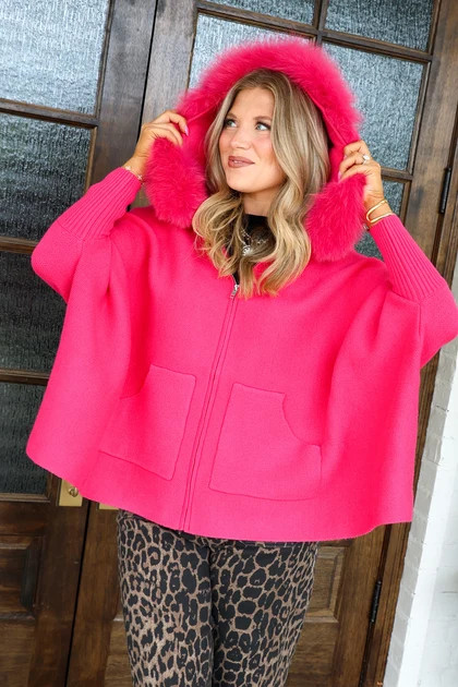MITCHIE'S Amiee Magenta Fox Fur Poncho | The Willow Tree