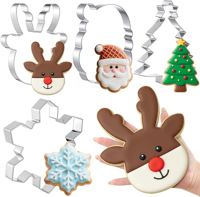4 Pcs Large Christmas Cookie Cutters 7.5" Stainless Steel Metal Cookie Molds for Xmas Holiday Cre... | Amazon (US)