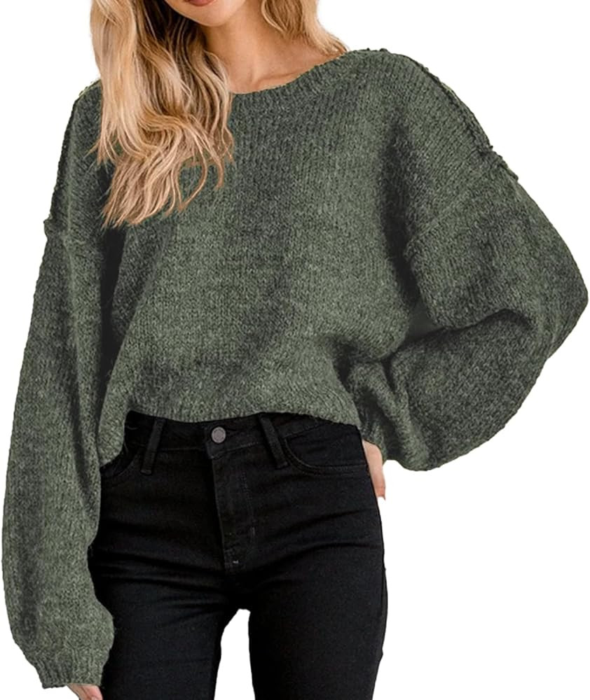Jumppmile Women Oversized Cropped Sweater Long Sleeve Crewneck Crop 2025 Fall Winter Pullover | Amazon (US)