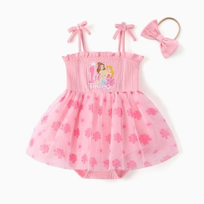 Disney Princess Infant Bowknot Headband Tutu Dresses Princess Pink 9-12 Months | Target