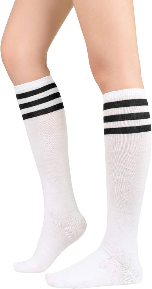 Womens Athletic Knee High Socks Outdoor Sport Thigh High Stockings Casual Stripes Tube Socks | Amazon (US)