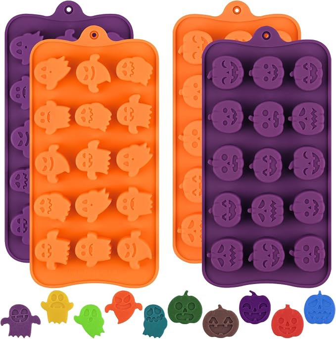 HUAKENER 4 Pack Halloween Candy Molds, Halloween Silicone Chocolate Mold | Amazon (US)