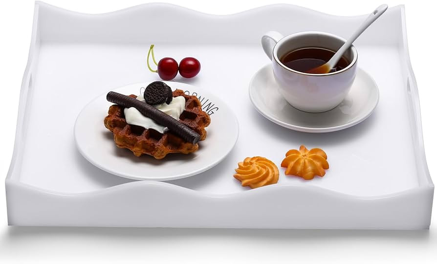 Decorative White Scallop Tray with Handle 15 x 12'' Acrylic White Serving Tray Scalloped Edge Org... | Amazon (US)