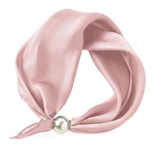 Zulzifs Womens Satin Silk Scarf Necklace, Pink Scarf with Magnetic Pearl Buckle Elegant Neck Tie Scarves Headscarf Western Accessories | Amazon (US)