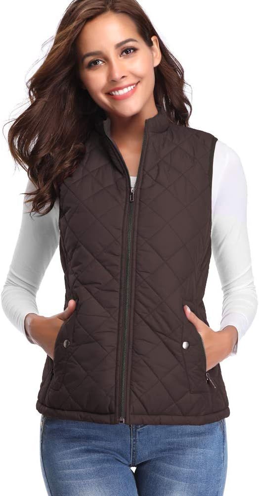 fuinloth Women's Padded Vest, Stand Collar Lightweight Zip Quilted Gilet | Amazon (US)