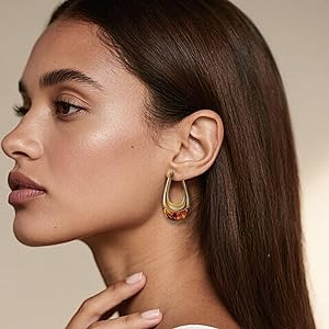 LAXPICOL Gold Chunky Dangle Earrings For Women Resin Stone Hoop Earrings 18k Plated Statement Ear... | Amazon (US)