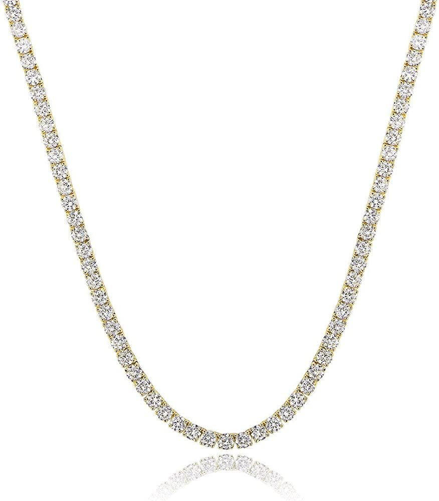 GMESME 18K Gold Plated 4.0mm Cubic Zirconia Classic Tennis Necklace 16/18/20/22/24 Inch | Amazon (US)