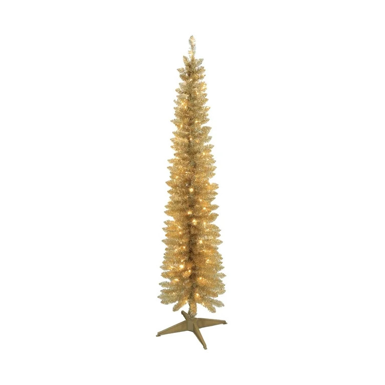 6 ft Pre-Lit Gold Tinsel Tree with 100 Warm White LED lights, by Holiday Time | Walmart (US)