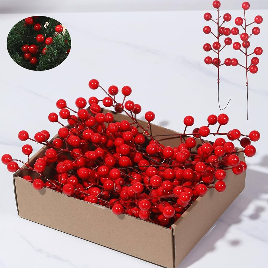 36 Pcs Christmas Tree Decorations,Artificial Red Berry Stems 8.5inch Berry Picks Holly Berries Br... | Amazon (US)