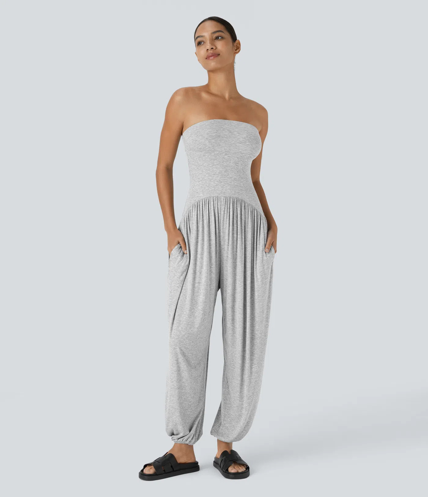 Women’s Ribbed Tube Backless Side Pocket Casual Jumpsuit - Halara | HALARA