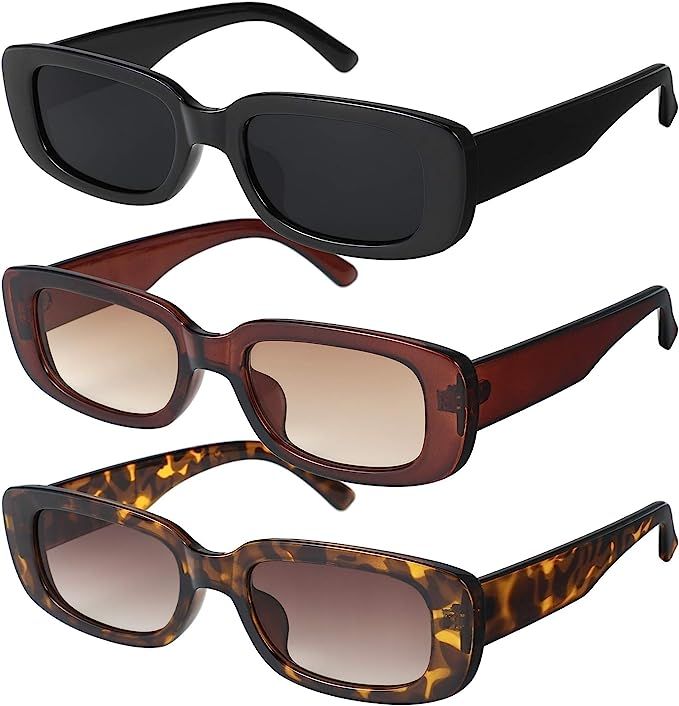 Gaosaili Set of 3 Vintage Rectangular Sunglasses for Men and Women Sunglasses Rectangular Retro G... | Amazon (UK)