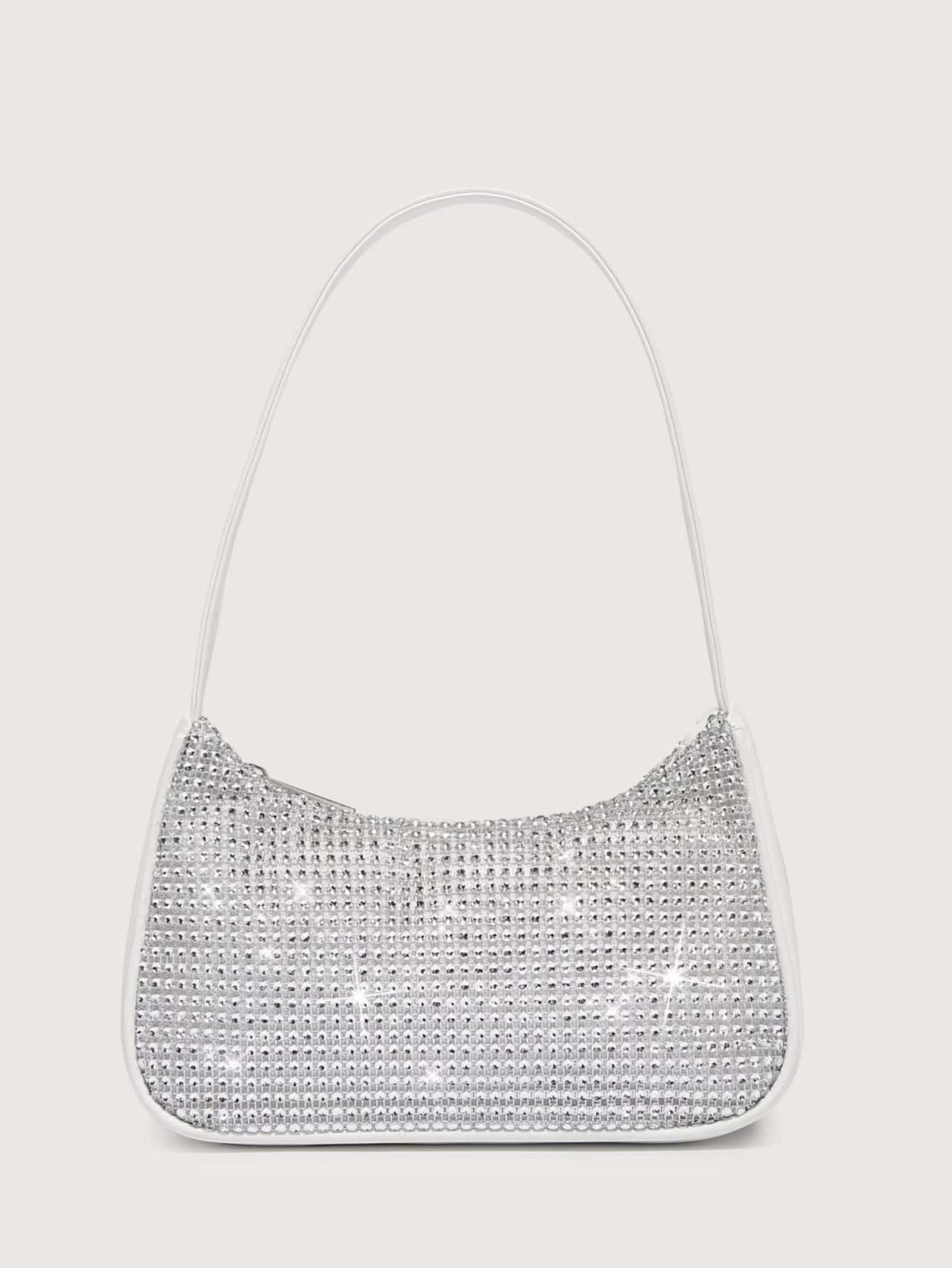 Rhinestone Decor Zipper Baguette Bag | SHEIN