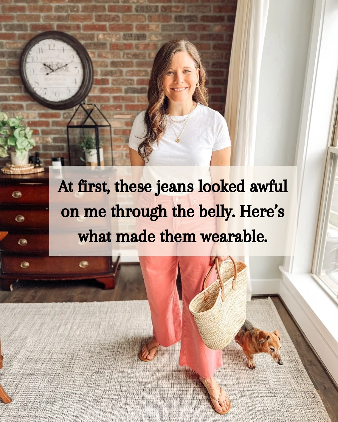 Styling can completely change how you look in a pair of jeans. If you bring home a new pair that actually fits, it may take some trial and error to figure out the best way to wear them. 

These pictures are from 2023. I was so excited these jeans actually fit… but when I got them home, they looked awful. 

The right styling made the difference. 

Since these have a very high rise that accentuates the belly, the best top is an untucked hip-length one that cuts the belly in half. A puff sleeve, a v-neck cardigan, and a blazer draw the eye higher up on the body and away from the belly.

Lessons learned that guided my future jeans shopping: I’m short-waisted and a higher rise jean is harder for me to just throw on with a tee and go. In the dressing room, I’ll notice where the waistband hits in relation to my belly button and look for waistbands that hit lower in the future (like an inch below the belly button). 

I have a round up of short-sleeve tummy-friendly tops coming, so stay tuned. 

👉️ Was this post helpful? Leave a comment below and let me know. Save this post for when you need some styling inspiration.

#LTKOver40 #LTKMidsize