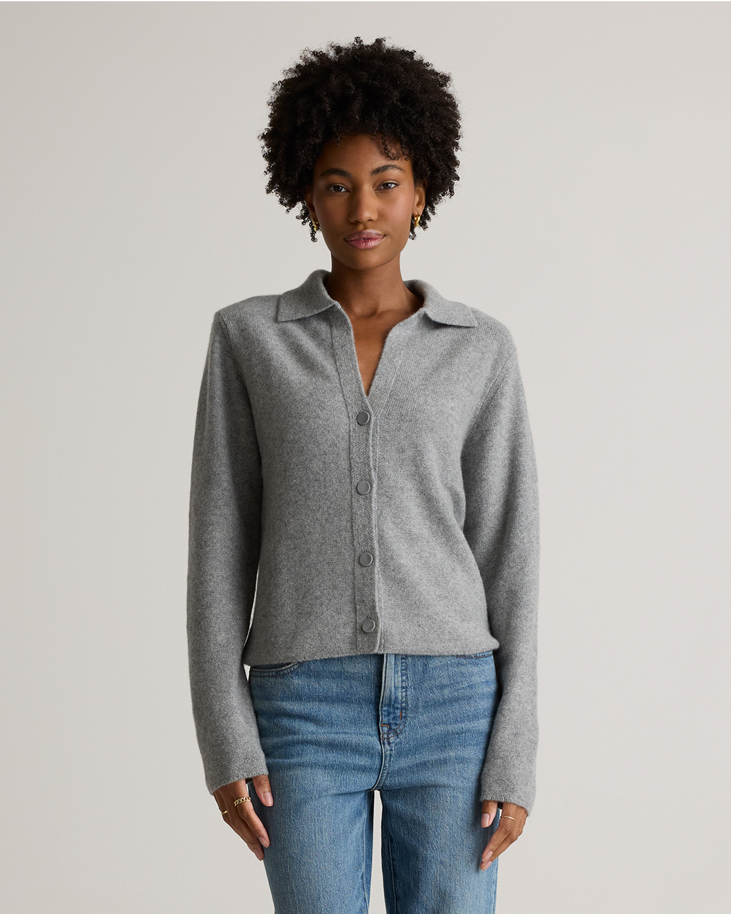 Quince | Women's Mongolian Cashmere Collared Cardigan Sweater in Heather Grey, Size XL | Quince