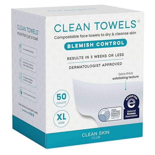 Clean Skin Club Blemish Control Clean Towels® XL, Compostable Face Towels, Light Exfoliation for Oily Skin, Eczema Association Accepted Disposable Face Towelette, Makeup Remover Dry Wipes, 50 count | Amazon (US)