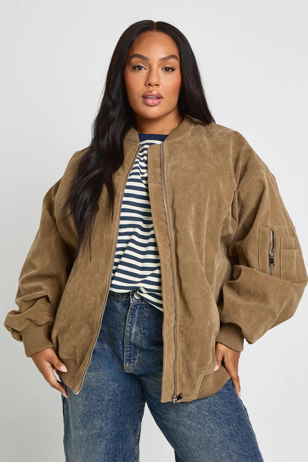 Plus Vintage Suede Look Oversized Bomber Jacket | boohoo (US & Canada)