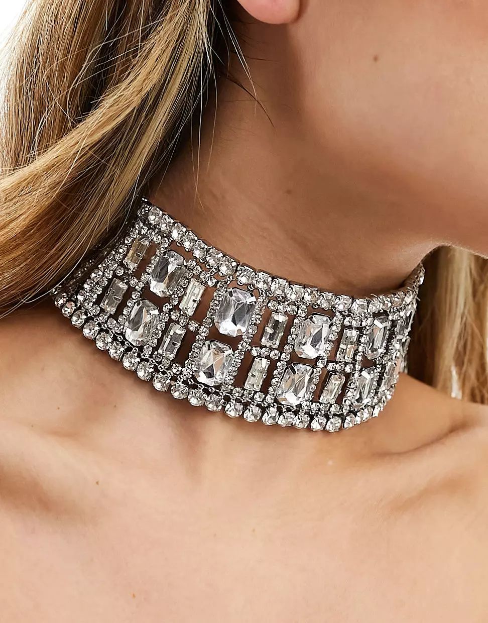 ASOS DESIGN Limited Edition choker necklace with wide crystal design in silver tone | ASOS (Global)