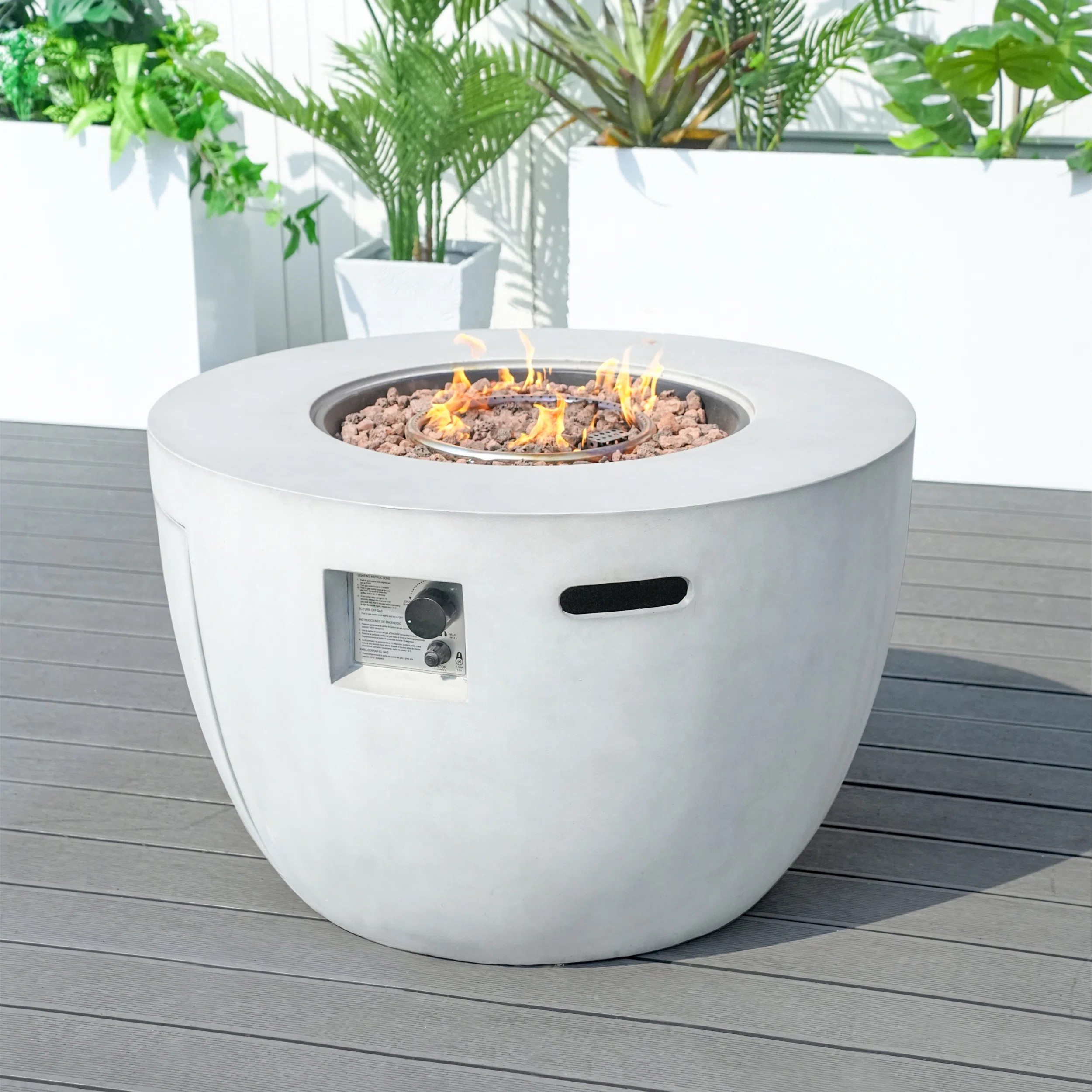 Oval Concrete Propane Smokeless Fire Pit Table with Hidden Fuel Tank | Wayfair North America