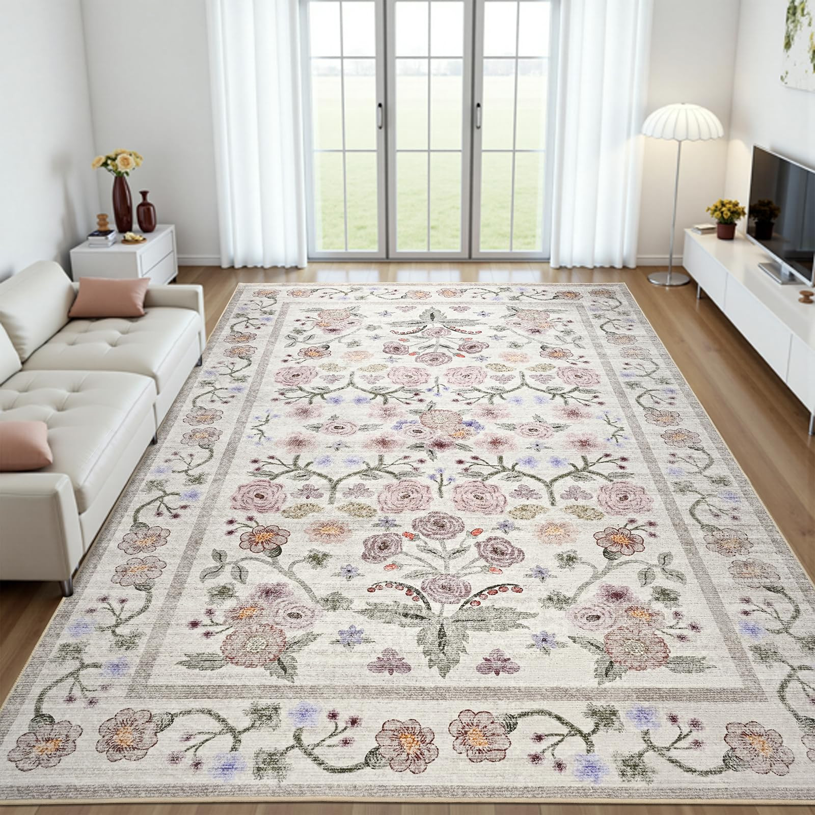 Maxsoft Large Area Rugs for Living Room Bedroom, 5x7 Washable Floral Area Rugs, Non-Slip and Stai... | Amazon (US)