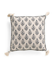 18x18 Slub Block Print Pillow With Tassels | TJ Maxx