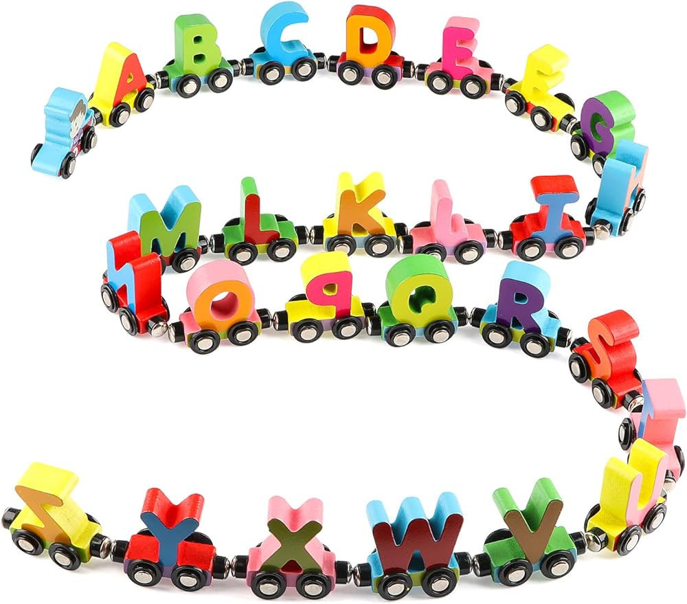 Wondertoys 27 PCS Alphabet Train Wooden Toy Vehicle, Unisex, Non-Riding, STEM Learning, Magnetic ... | Amazon (US)