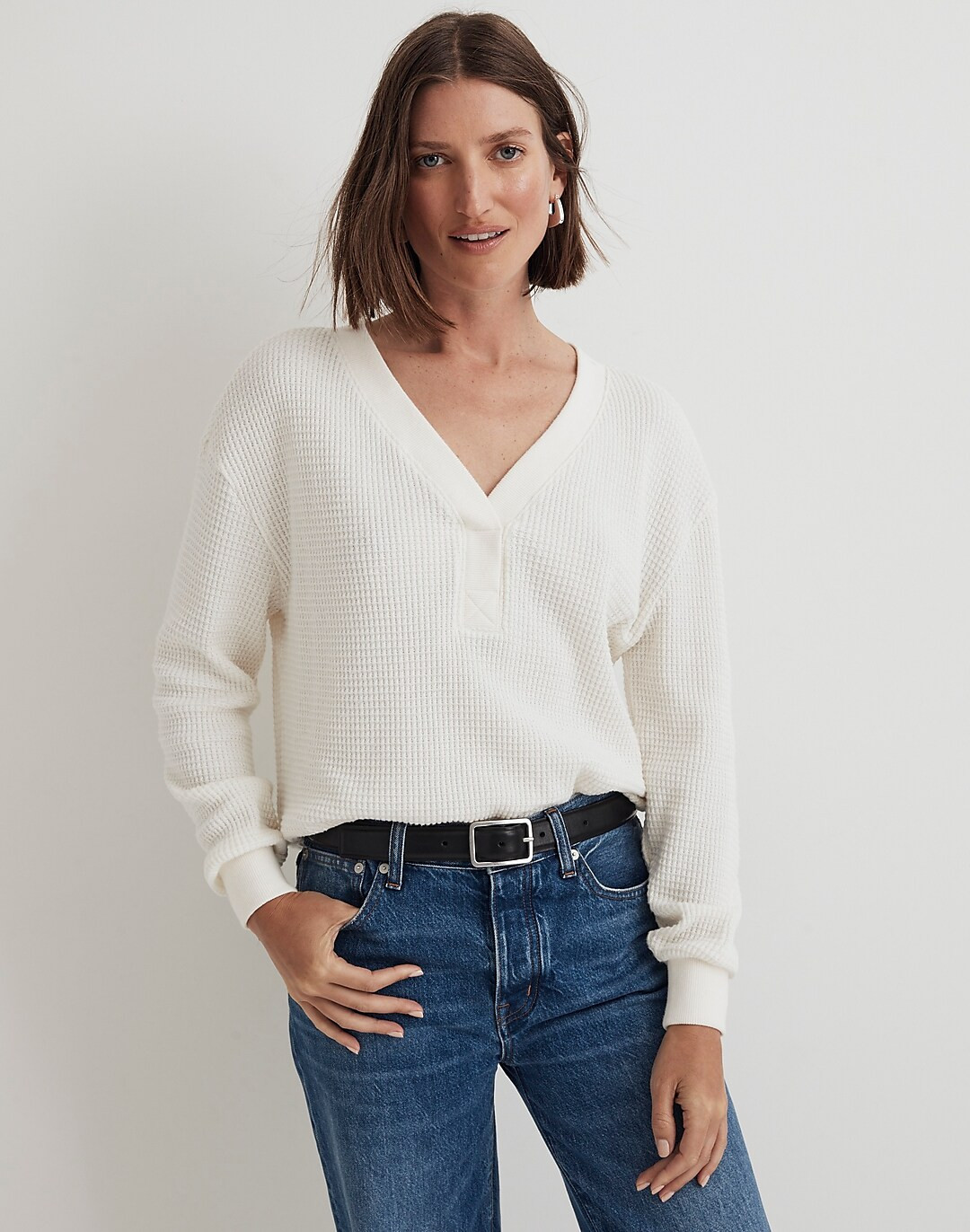 Brushed Waffle V-Neck Tee | Madewell
