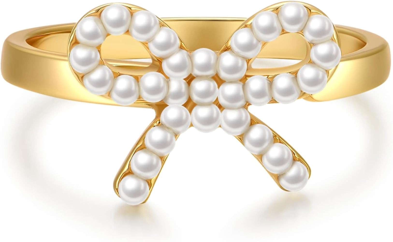 Gold Bow Rings for Women, Cute Pearl Ribbon Bowknot Ring Gift | Amazon (US)