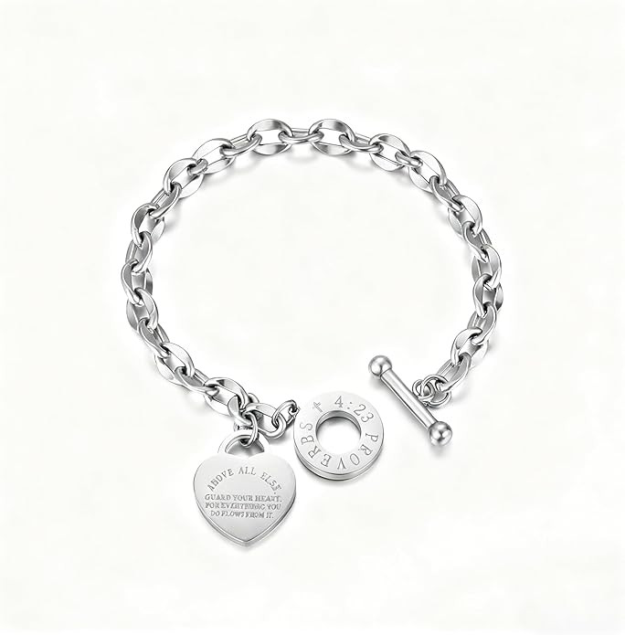 A Simple Heart Silver Pendant Bracelet, Stainless Steel, 18K Gold Plated, Round Clasp, Exquisite ... | Amazon (US)