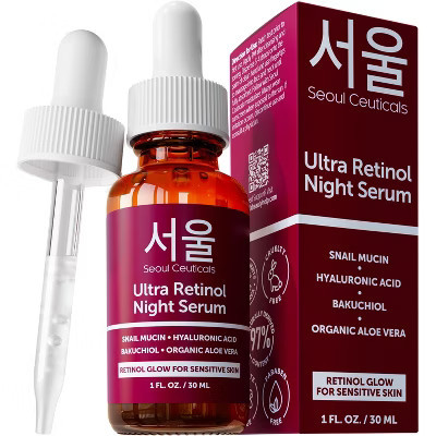 Seoul Ceuticals Korean Skin Care 1% Retinol Night Serum for Face - 97.5% Snail Mucin + Hyaluronic Acid + Bakuchiol, K Beauty for Sensitive Skin 1oz | Target