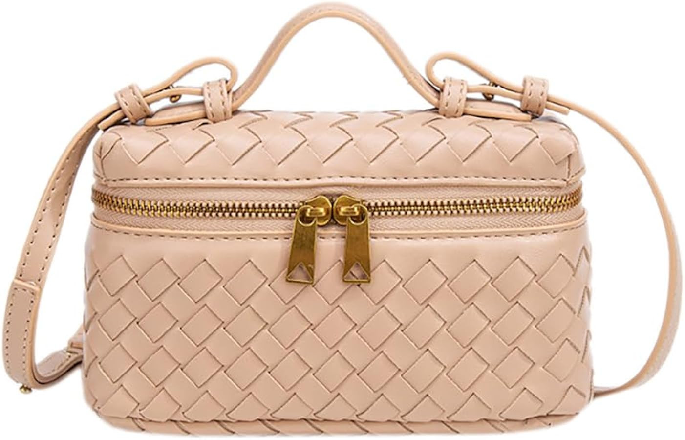 Womens Woven Crossbody Handbag Fashion Leather Top Handle Bag Light Taupe | Amazon (US)