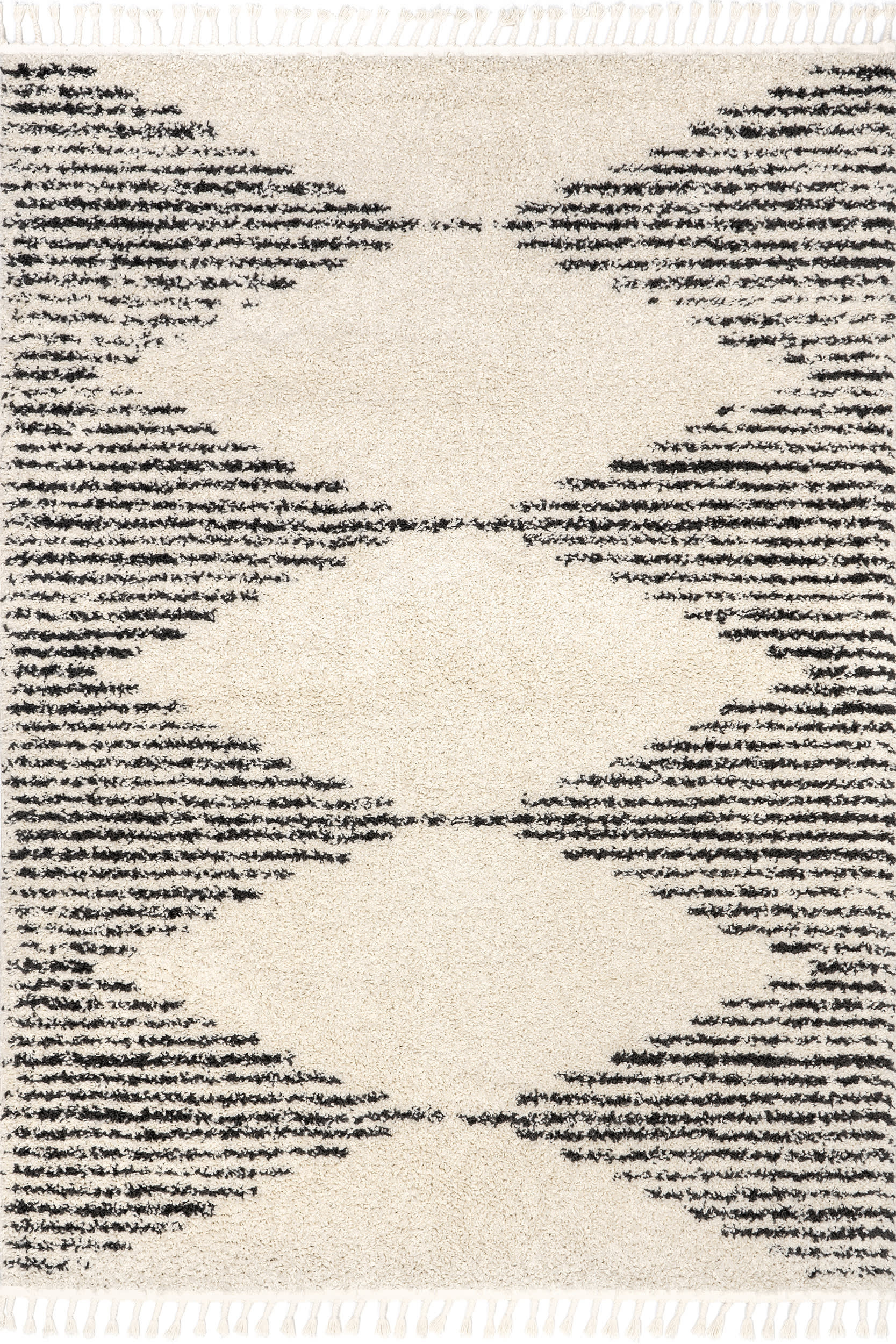Off White Moroccan Diamond Pinstripes Tassel 6' 7"" x 9' | Stripe/Pinstripe rug | Rugs USA