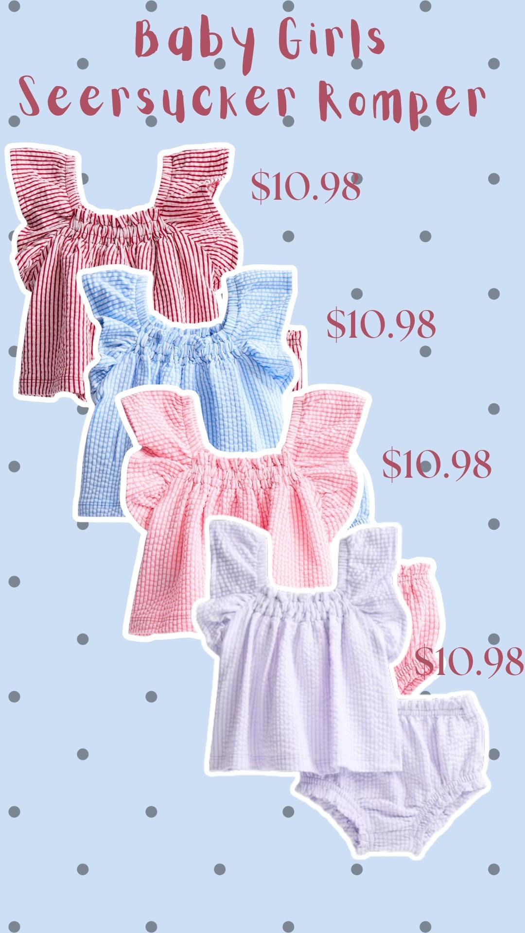 These baby seersucker rompers from Walmart are the sweetest little summer find 🩷💙 Lightweight, comfy, and only $10.98! Perfect for everyday wear, vacations, BBQs, and matching sibling moments. The pastel colors are SO cute for spring and summer babies.

#LTKbaby #WalmartFinds #WalmartBaby #BabyStyle #BabyFashion #SummerBabyStyle #BabyGirlOutfits #AffordableFashion #MomFinds #WalmartDeals #ToddlerStyle #BabyClothes #Seersucker #SummerOutfits #LTKkids

#LTKKids #LTKBaby #LTKBump