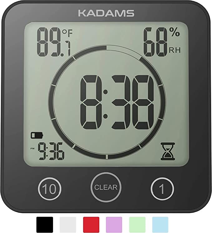 KADAMS Digital Bathroom Shower Kitchen Wall Clock Timer with Alarm, Waterproof for Water Spray, T... | Amazon (US)