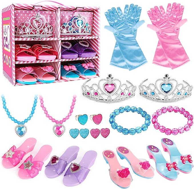 Meland Princess Dress Up Shoes and Jewelry Boutique - 4 Pairs of Play Shoes and Pretend Jewelry T... | Amazon (US)