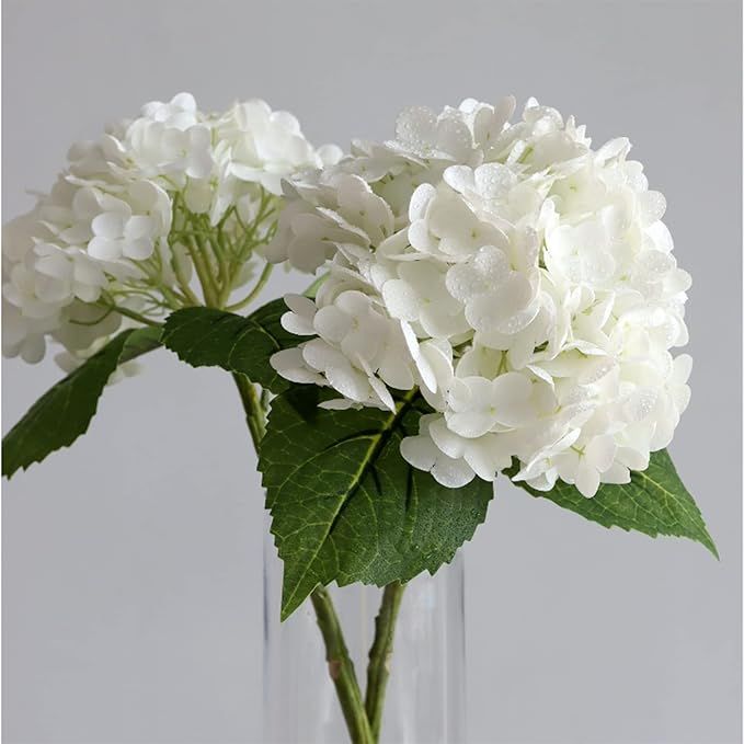 ZooeyRoose 3pcs Real Touch White Hydrangea Artificial Flowers 21" Lifelike Fake Large Hydrangea W... | Amazon (US)