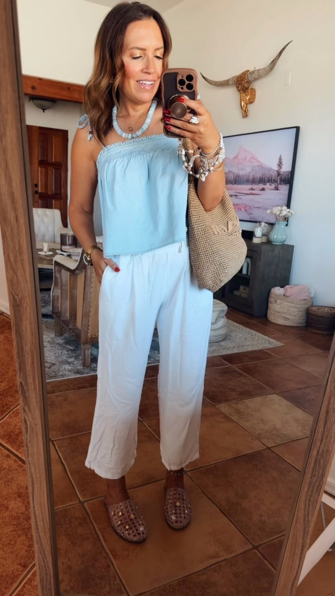 Summer outfit idea. In my opinion a pair of gauze pants are a summer must have! This champ baby doll top is so breezy and comfortable for summer! 
S in pants//M in top

#LTKootd #LTKgrwm #LTKOver40