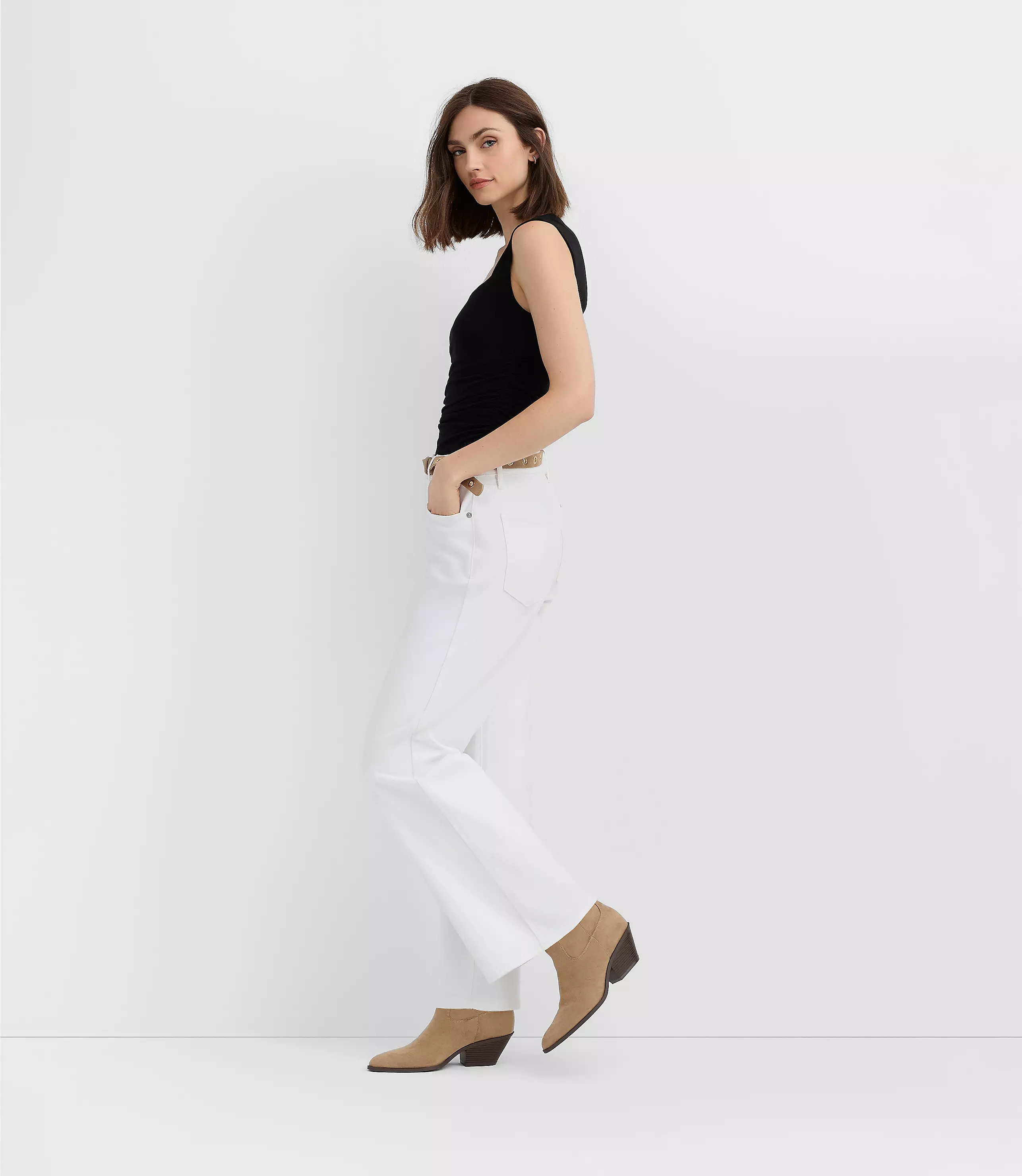 Rivete Mid Rise Wide Leg Jeans in White | LOFT